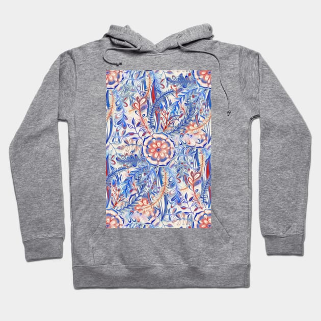 Boho Flower Burst in Red and Blue Hoodie by micklyn